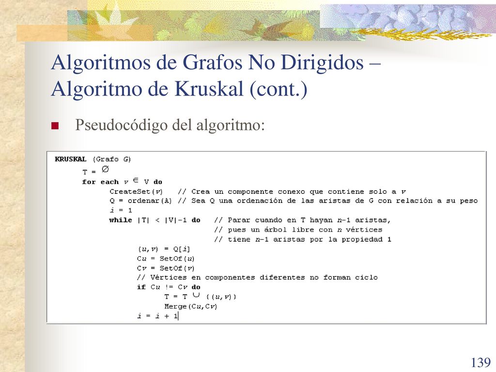 Algoritmos de Grafos No Dirigidos – Algoritmo de Kruskal (cont.)