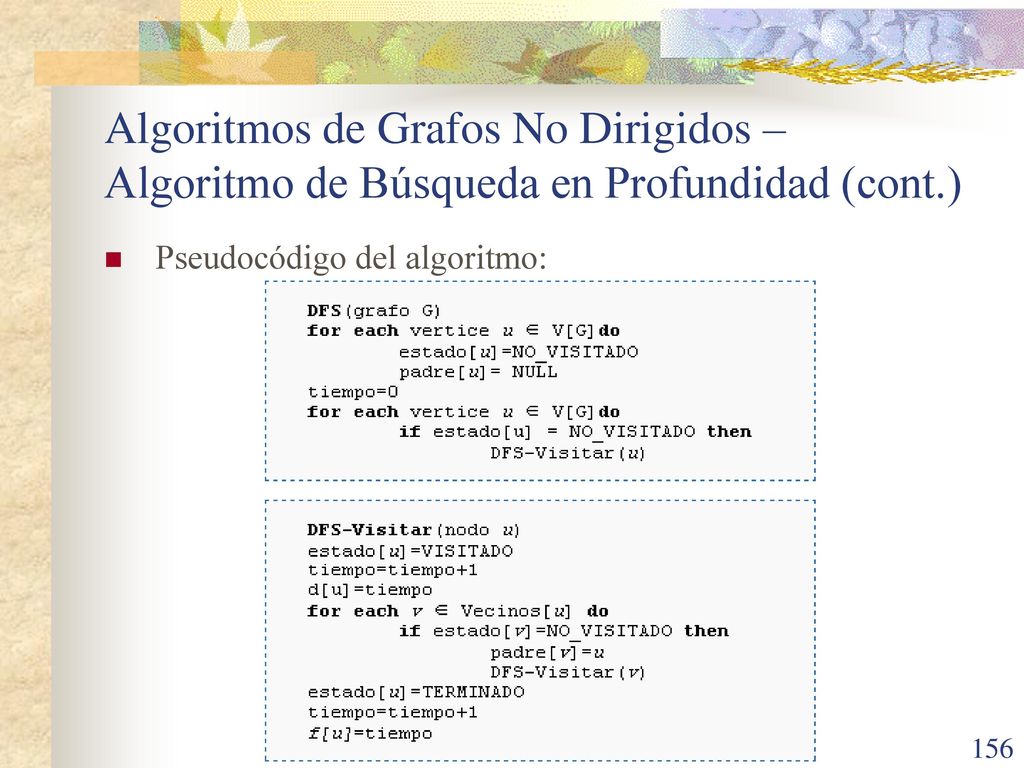 Algoritmos de Grafos No Dirigidos – Algoritmo de Búsqueda en Profundidad (cont.)