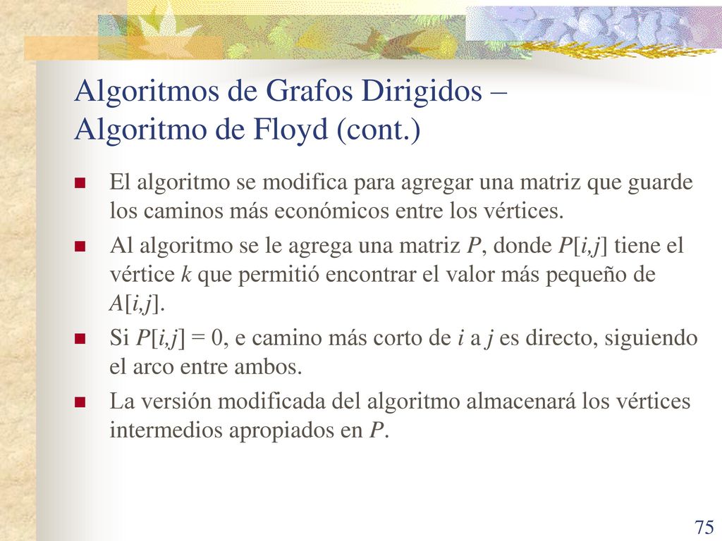 Algoritmos de Grafos Dirigidos – Algoritmo de Floyd (cont.)