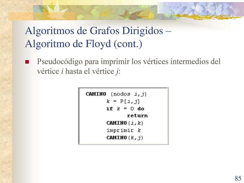 Algoritmos de Grafos Dirigidos – Algoritmo de Floyd (cont.)