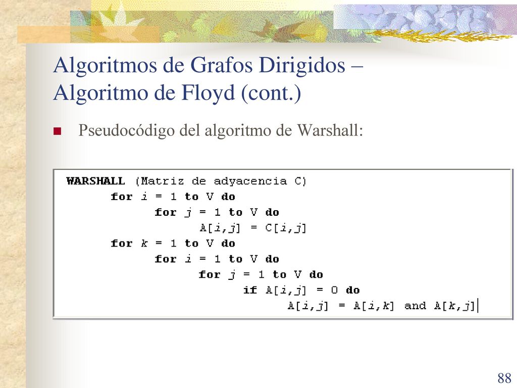 Algoritmos de Grafos Dirigidos – Algoritmo de Floyd (cont.)
