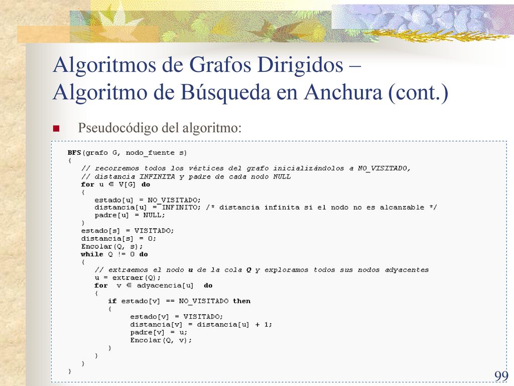 Algoritmos de Grafos Dirigidos – Algoritmo de Búsqueda en Anchura (cont.)