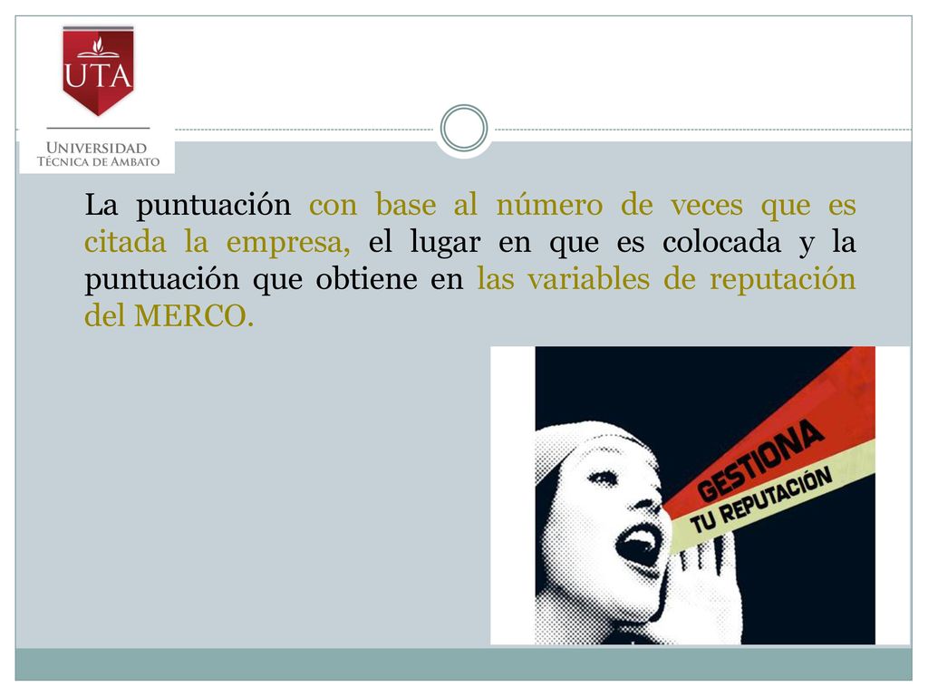 La puntuación con base al número de veces que es citada la empresa, el lugar en que es colocada y la puntuación que obtiene en las variables de reputación del MERCO.