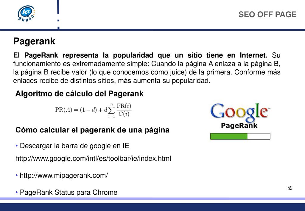 Pagerank SEO OFF PAGE Algoritmo de cálculo del Pagerank