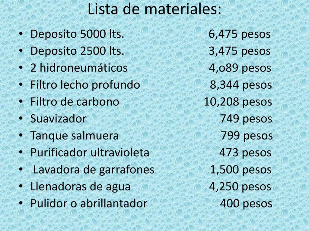 Lista de materiales: Deposito 5000 lts. 6,475 pesos