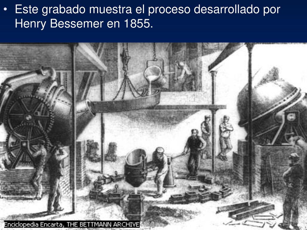 Este grabado muestra el proceso desarrollado por Henry Bessemer en 1855.