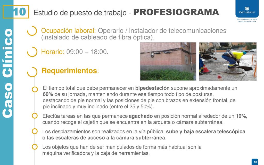 Caso Clínico 10 Estudio de puesto de trabajo - PROFESIOGRAMA
