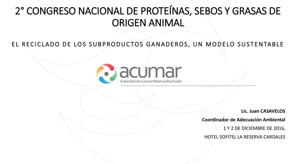 2° CONGRESO NACIONAL DE PROTEÍNAS, SEBOS Y GRASAS DE ORIGEN ANIMAL EL RECICLADO DE LOS SUBPRODUCTOS GANADEROS, UN MODELO SUSTENTABLE