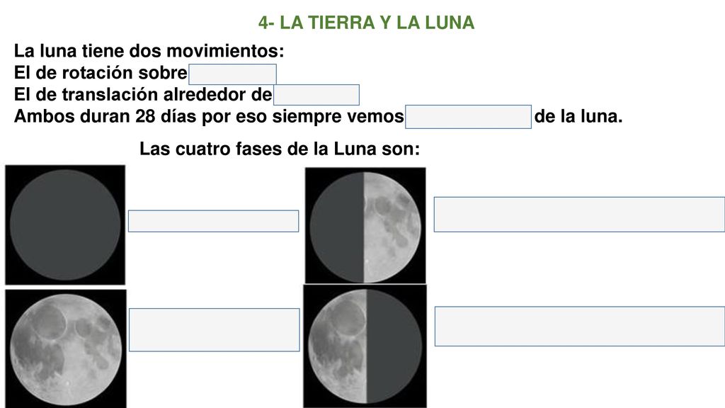 La luna tiene dos movimientos: El de rotación sobre si misma.