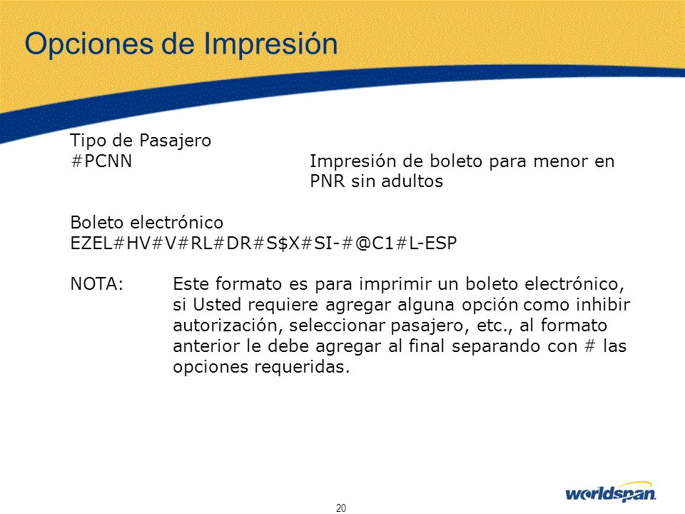 Opciones de Impresión Tipo de Pasajero