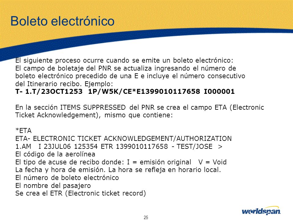 Boleto electrónico El siguiente proceso ocurre cuando se emite un boleto electrónico: