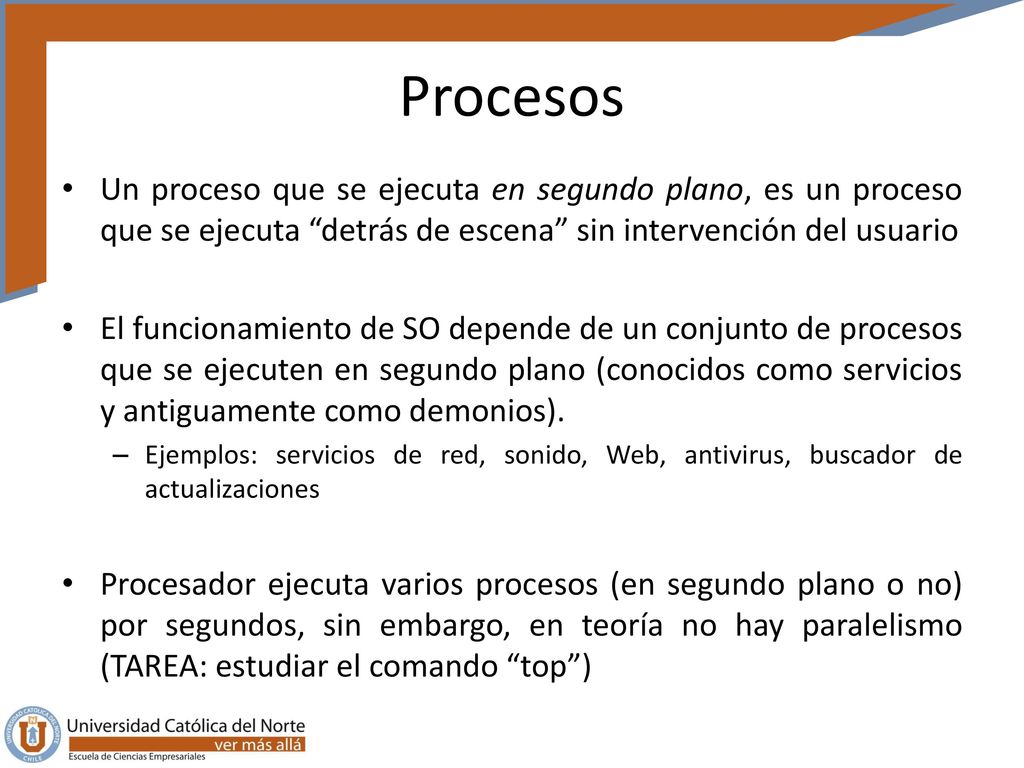 Procesos Un proceso que se ejecuta en segundo plano, es un proceso que se ejecuta detrás de escena sin intervención del usuario.