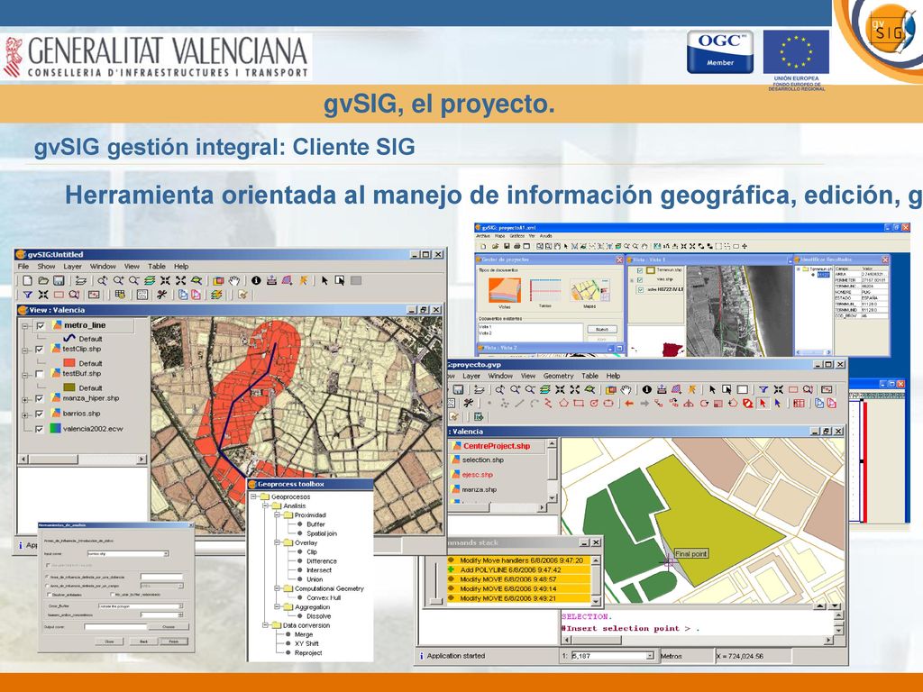 gvSIG, el proyecto. gvSIG gestión integral: Cliente SIG. Herramienta orientada al manejo de información geográfica, edición, geoprocesamiento...