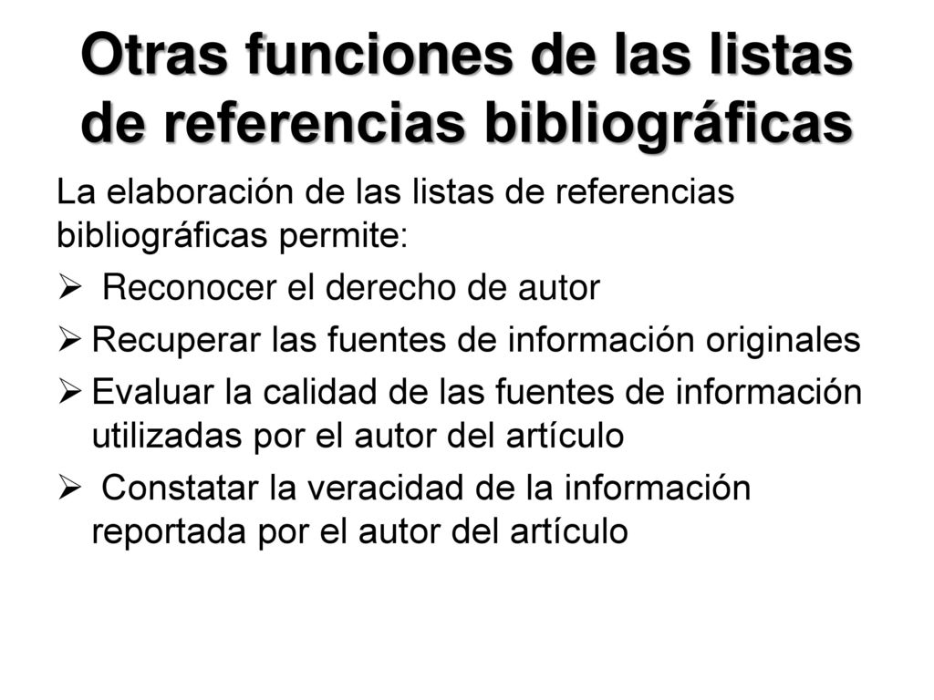 Otras funciones de las listas de referencias bibliográficas