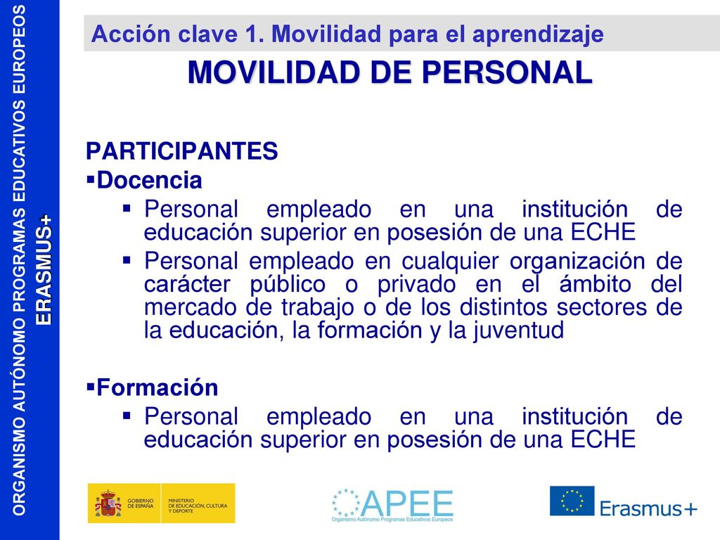 MOVILIDAD DE PERSONAL Acción clave 1. Movilidad para el aprendizaje