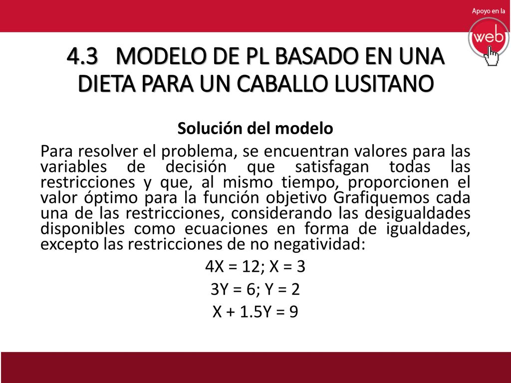 4.3 MODELO DE PL BASADO EN UNA DIETA PARA UN CABALLO LUSITANO