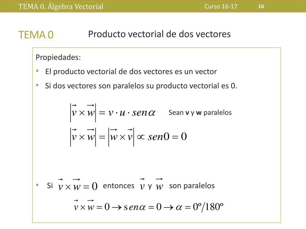 TEMA 0 Producto vectorial de dos vectores Propiedades: