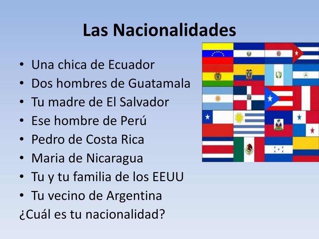 Las Nacionalidades Una chica de Ecuador Dos hombres de Guatamala