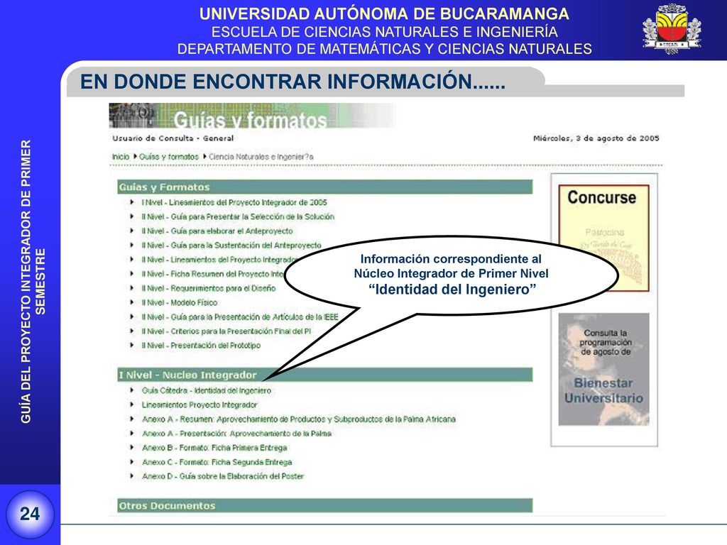 Información correspondiente al Núcleo Integrador de Primer Nivel