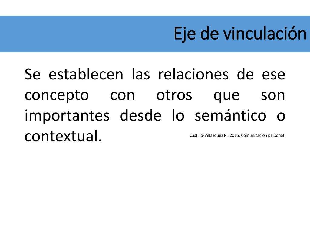 Eje de vinculación Se establecen las relaciones de ese concepto con otros que son importantes desde lo semántico o contextual.