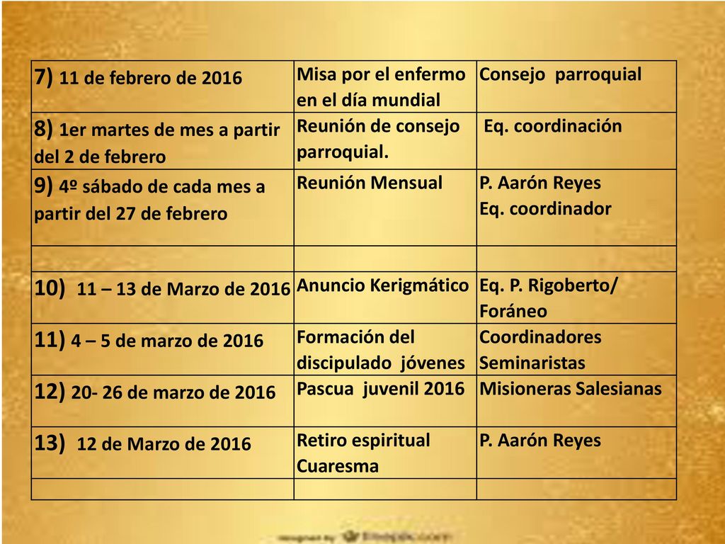 8) 1er martes de mes a partir del 2 de febrero