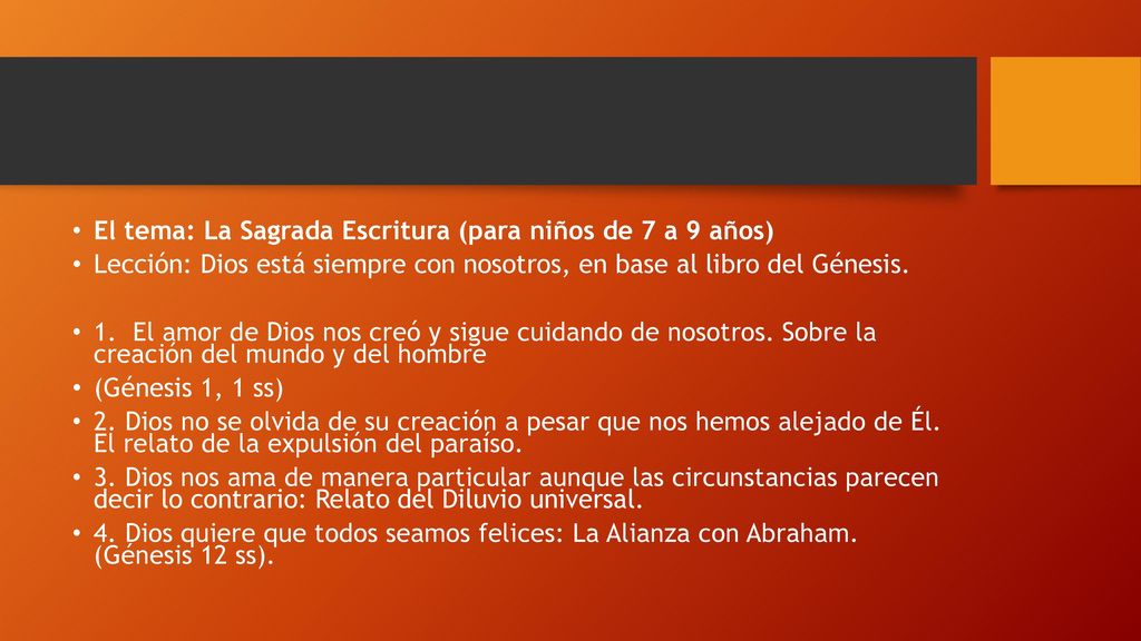 El tema: La Sagrada Escritura (para niños de 7 a 9 años)