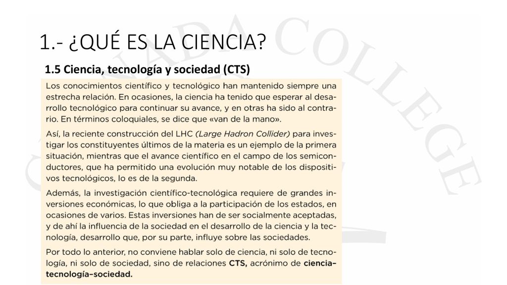 1.- ¿QUÉ ES LA CIENCIA 1.5 Ciencia, tecnología y sociedad (CTS)
