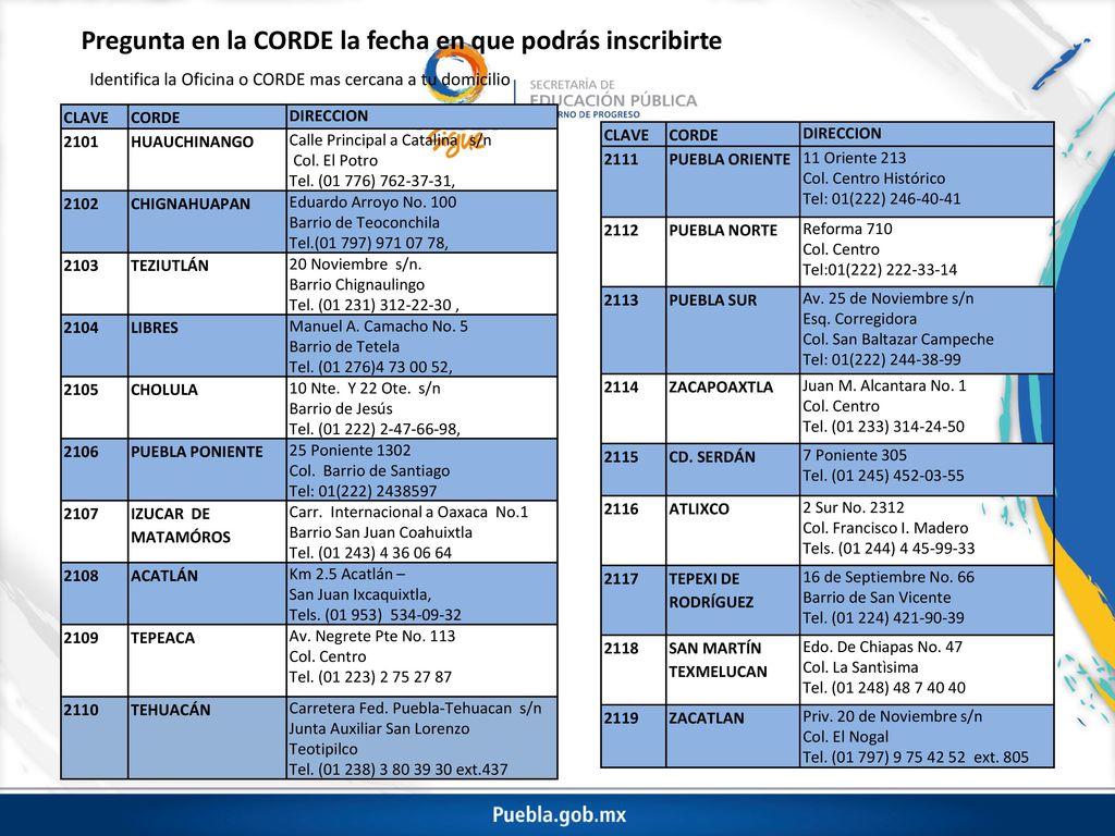 Pregunta en la CORDE la fecha en que podrás inscribirte