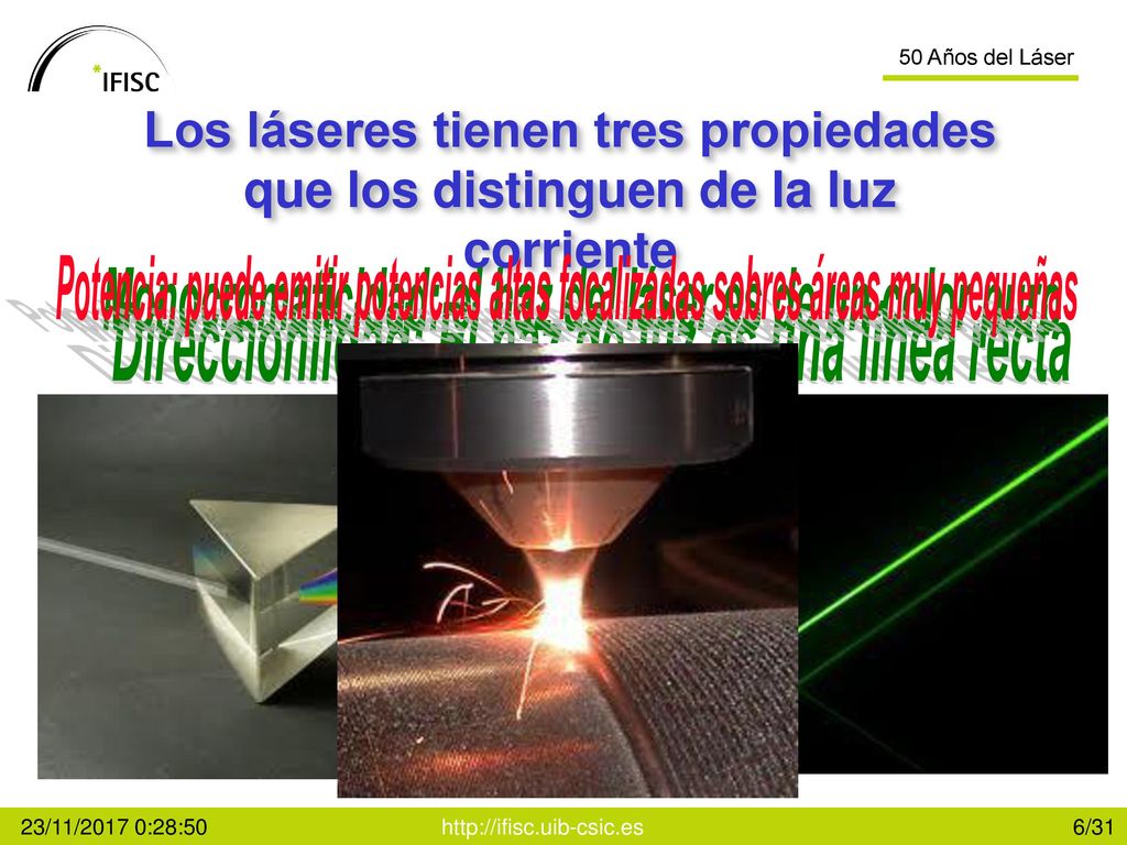 Monocromaticidad: el haz del láser es de un color puro