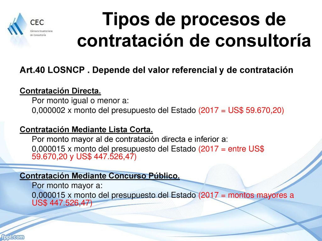 Tipos de procesos de contratación de consultoría