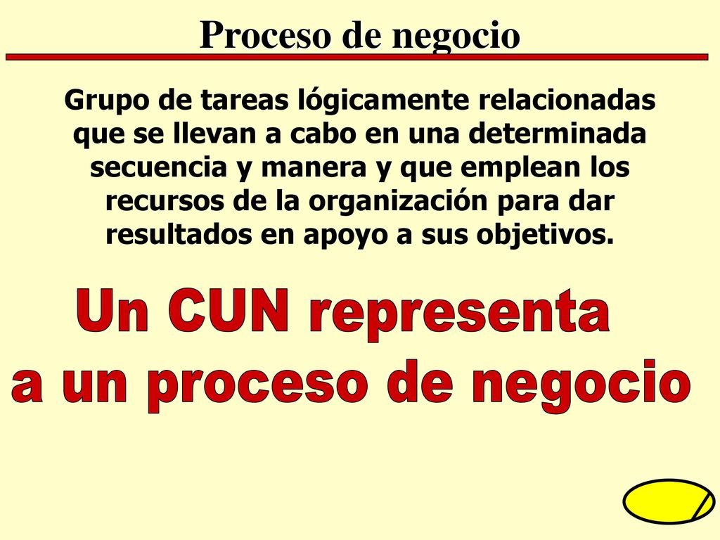 Proceso de negocio Un CUN representa a un proceso de negocio