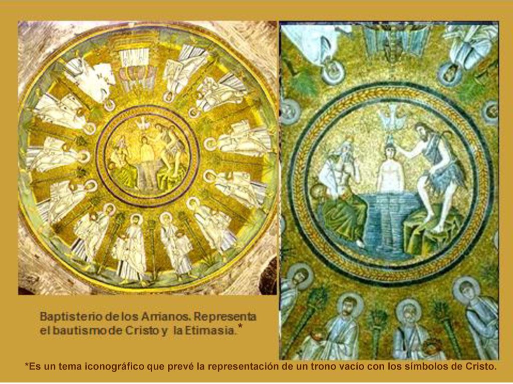 * *Es un tema iconográfico que prevé la representación de un trono vacío con los símbolos de Cristo.