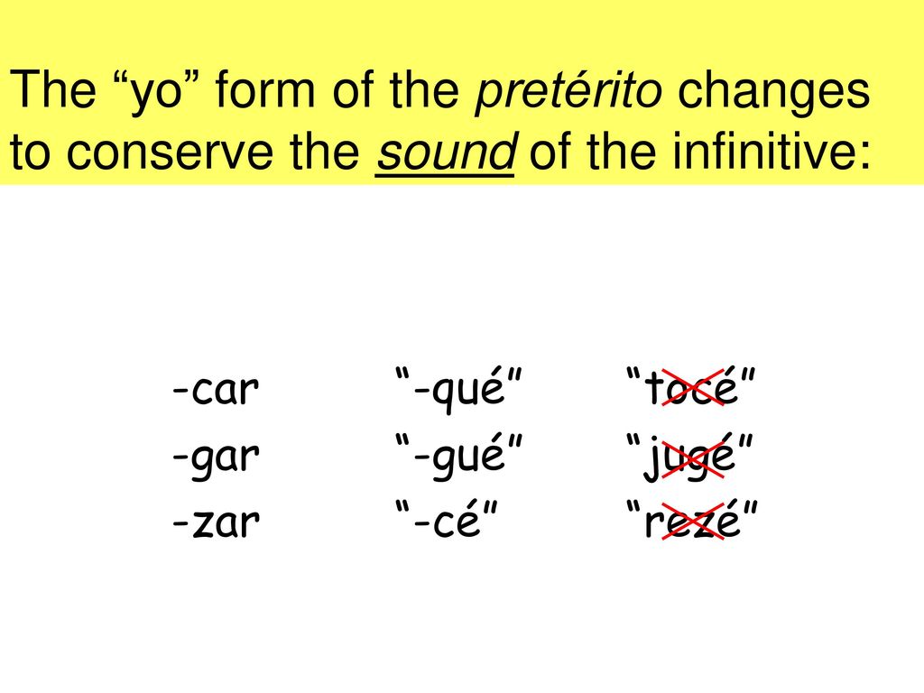 The yo form of the pretérito changes to conserve the sound of the infinitive:
