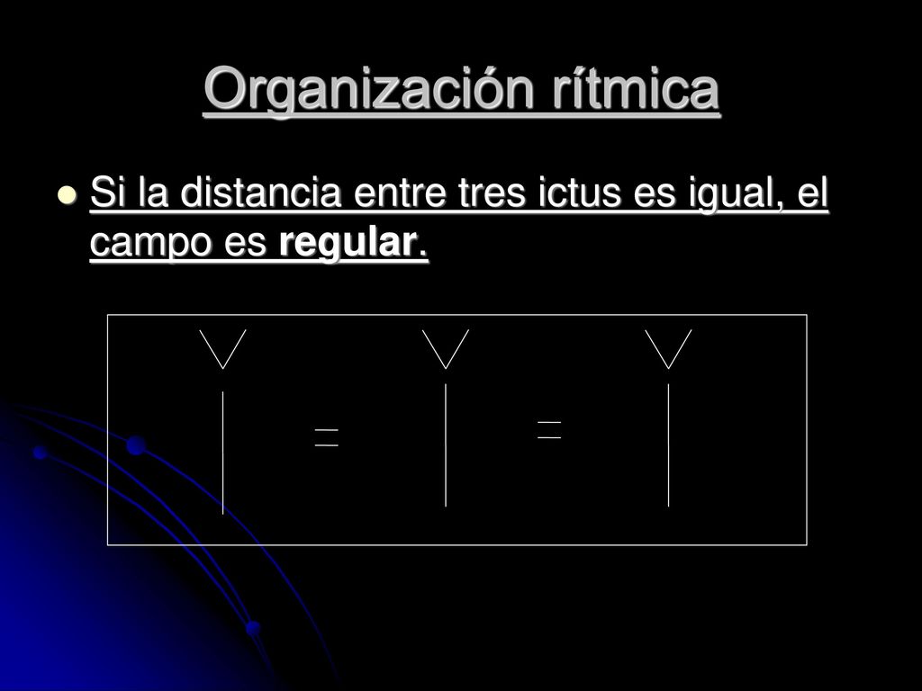 Organización rítmica Si la distancia entre tres ictus es igual, el campo es regular.