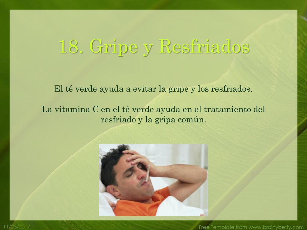 El té verde ayuda a evitar la gripe y los resfriados.
