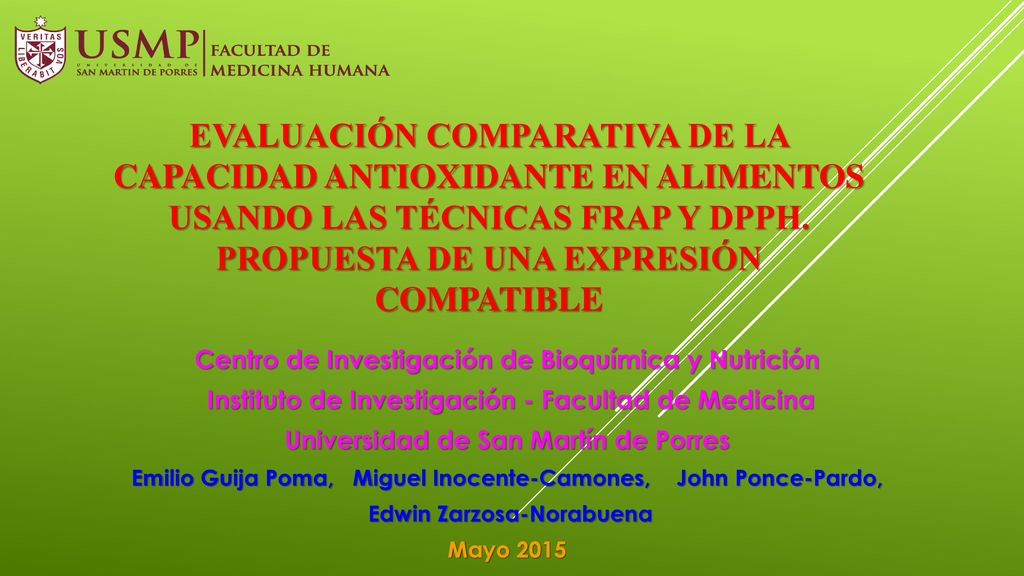 Evaluación comparativa de la capacidad antioxidante en alimentos usando las técnicas FRAP y DPPH. Propuesta de una expresión compatible