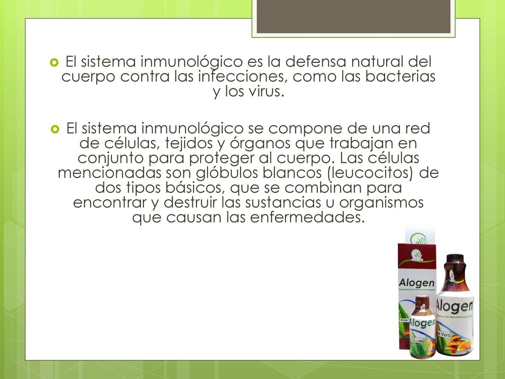 El sistema inmunológico es la defensa natural del cuerpo contra las infecciones, como las bacterias y los virus.