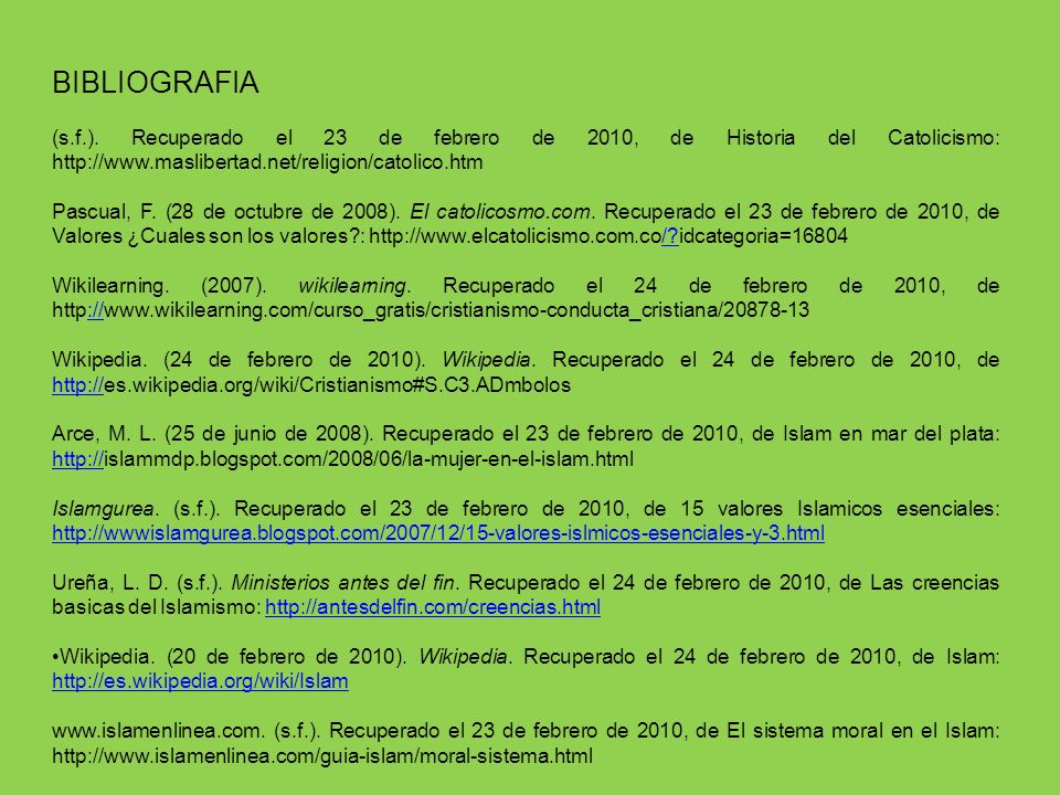 BIBLIOGRAFIA (s.f.). Recuperado el 23 de febrero de 2010, de Historia del Catolicismo: