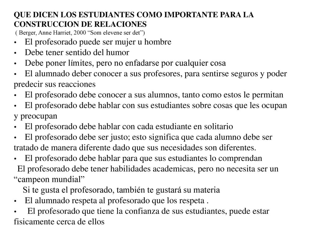 QUE DICEN LOS ESTUDIANTES COMO IMPORTANTE PARA LA CONSTRUCCION DE RELACIONES