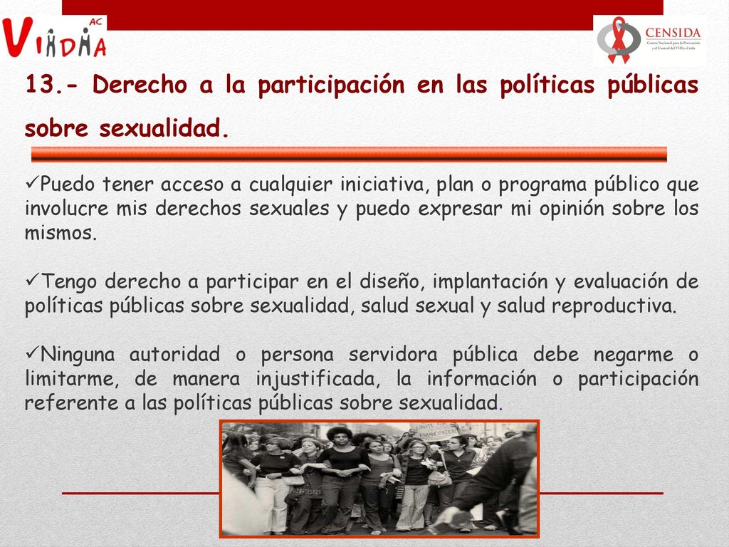 13.- Derecho a la participación en las políticas públicas sobre sexualidad.