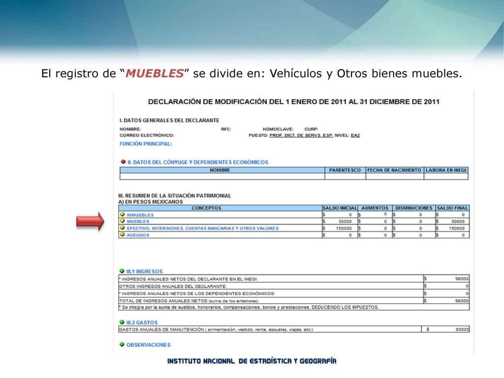 El registro de MUEBLES se divide en: Vehículos y Otros bienes muebles.
