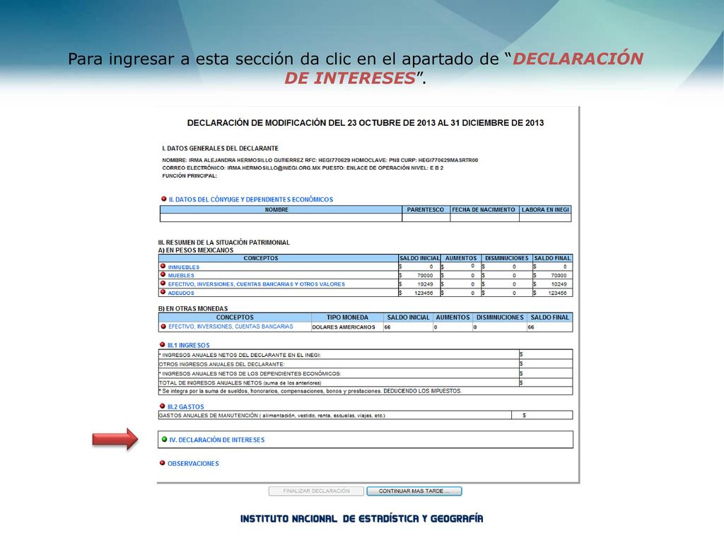 Para ingresar a esta sección da clic en el apartado de DECLARACIÓN DE INTERESES .