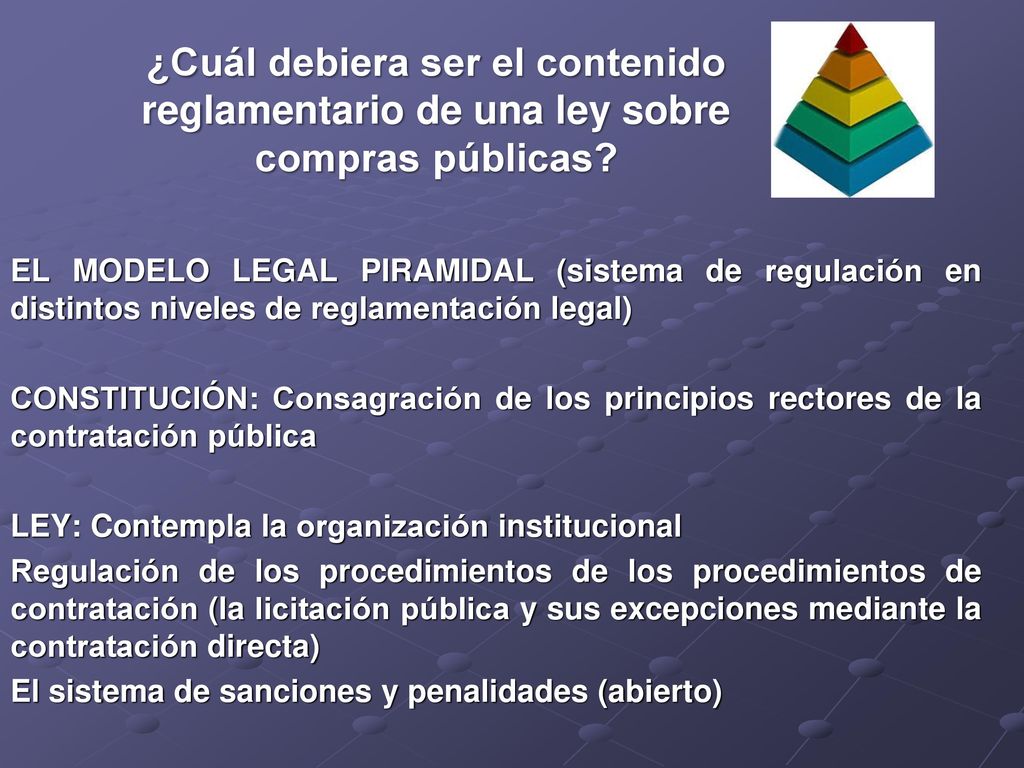 ¿Cuál debiera ser el contenido reglamentario de una ley sobre compras públicas