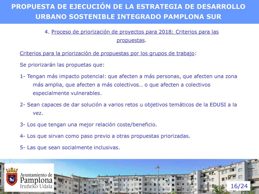 PROPUESTA DE EJECUCIÓN DE LA ESTRATEGIA DE DESARROLLO URBANO SOSTENIBLE INTEGRADO PAMPLONA SUR