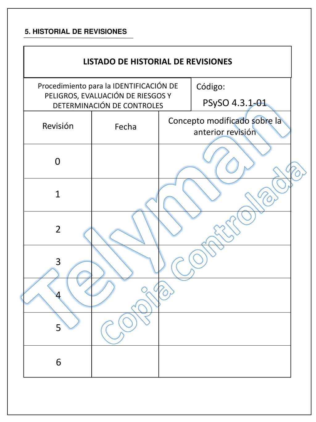 LISTADO DE HISTORIAL DE REVISIONES