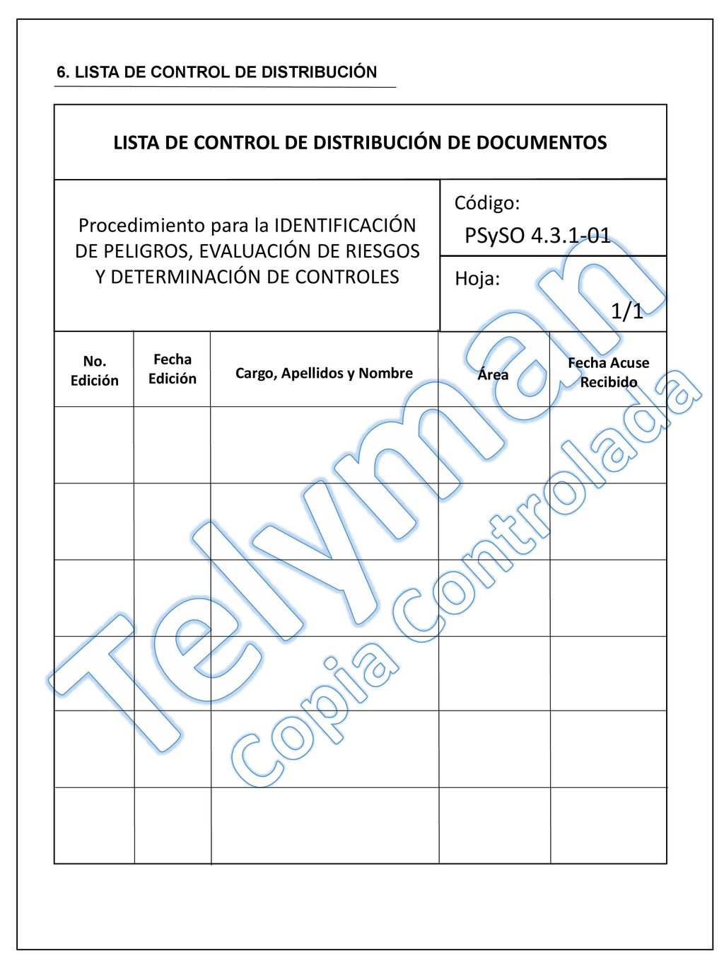 PSySO /1 LISTA DE CONTROL DE DISTRIBUCIÓN DE DOCUMENTOS