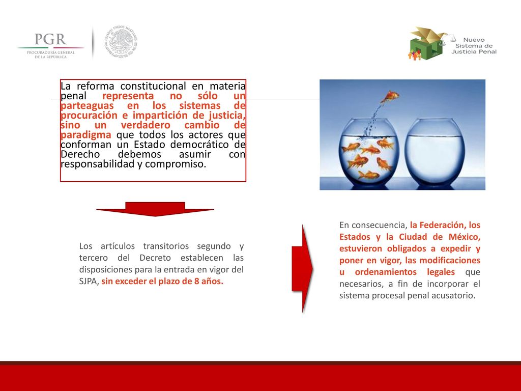La reforma constitucional en materia penal representa no sólo un parteaguas en los sistemas de procuración e impartición de justicia, sino un verdadero cambio de paradigma que todos los actores que conforman un Estado democrático de Derecho debemos asumir con responsabilidad y compromiso.