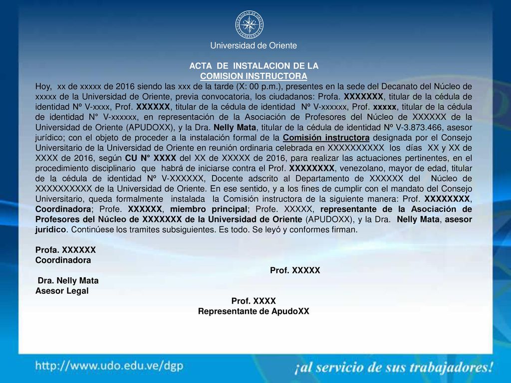 Universidad de Oriente ACTA DE INSTALACION DE LA COMISION INSTRUCTORA