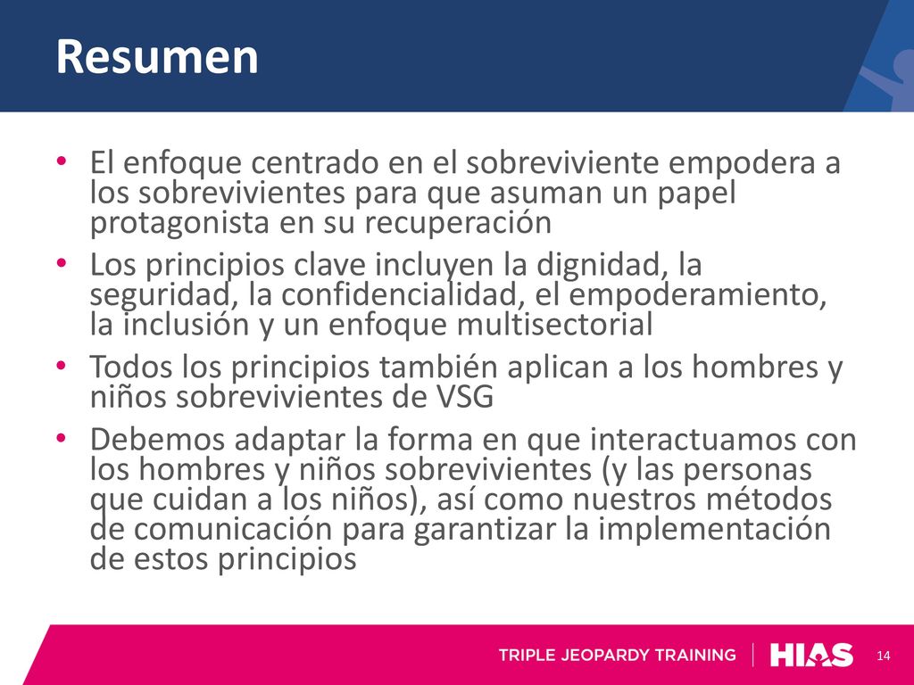 Resumen El enfoque centrado en el sobreviviente empodera a los sobrevivientes para que asuman un papel protagonista en su recuperación.
