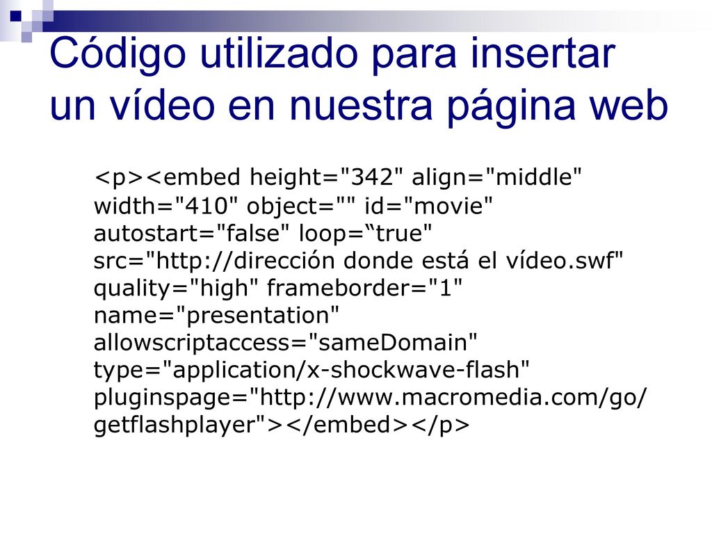 Código utilizado para insertar un vídeo en nuestra página web